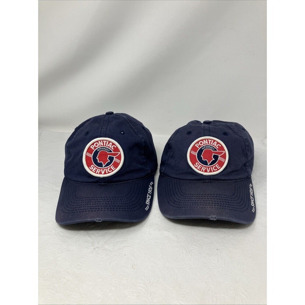 2 PONTIAC Cap Hat Authorized Service Patch Adjustable Strapback Blue embroidered